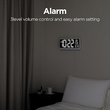 mooas Digital Alarm Clock Big Mirror Timer LED Desk Clock, Time Timer, Date Alarm Large LED Display Temperature Adjustable 3 levels Brightness 12/24H Count Up/Down Desk Timer for Office Kitchen(White)