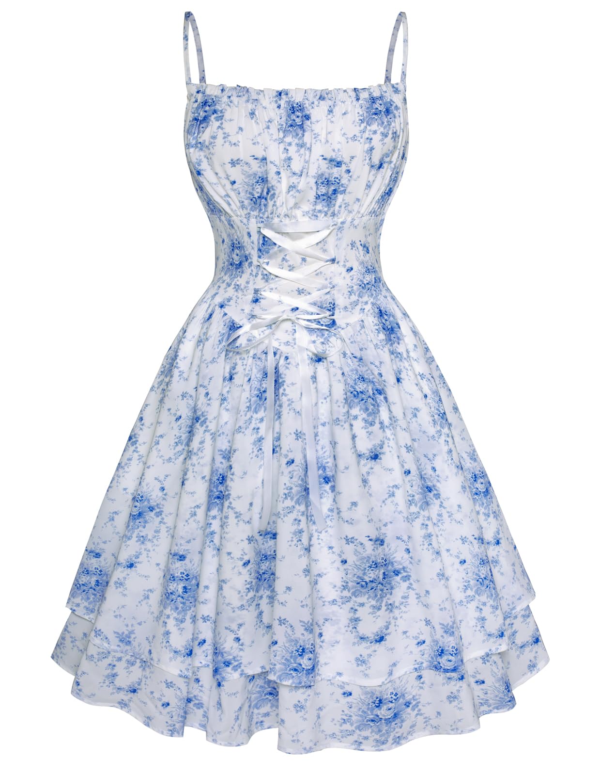 Scarlet Darkness Summer Sundress for Women Floral Sleeveless Spaghetti Strap Dress Blue Floral L