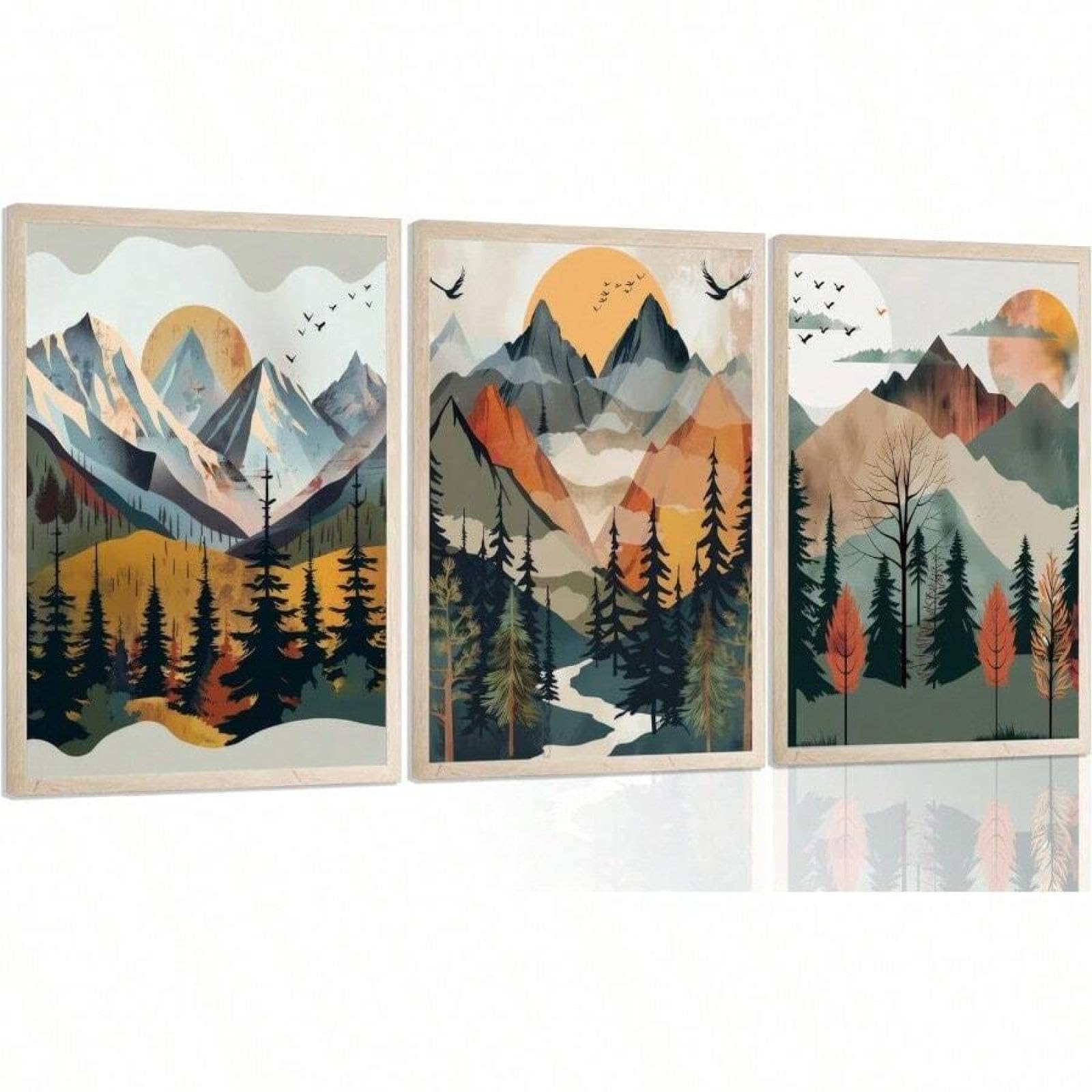 Mountain wall art boho abstract sunset prints on canvas landscapes las posters watercolor nature images paintings 80x120cmx3 no frame