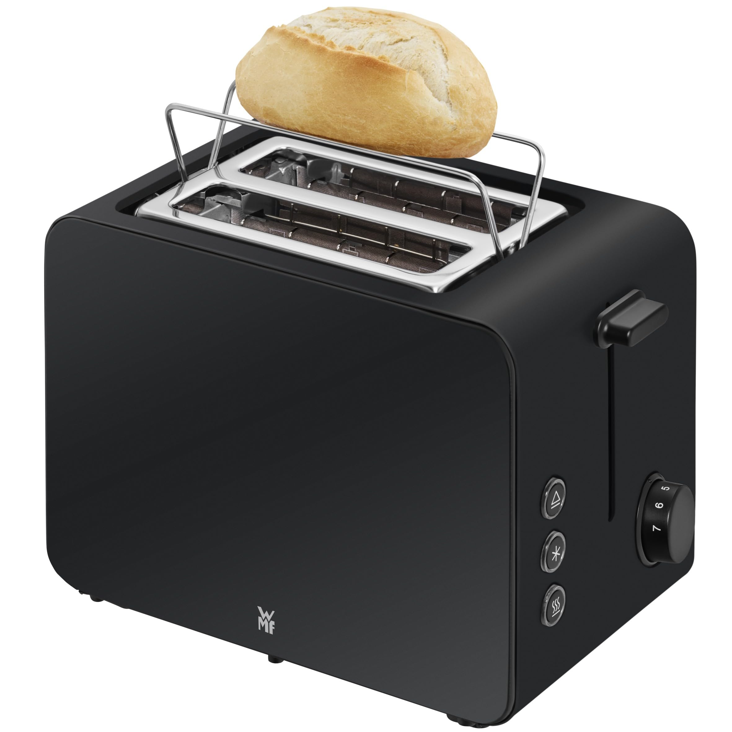WMF Stelio Tostapane a 2 fette in acciaio inox, doppia fessura con inserto per panino, funzione bagel, 7 livelli di doratura, 900 W, tostapane in acciaio inox nero opaco