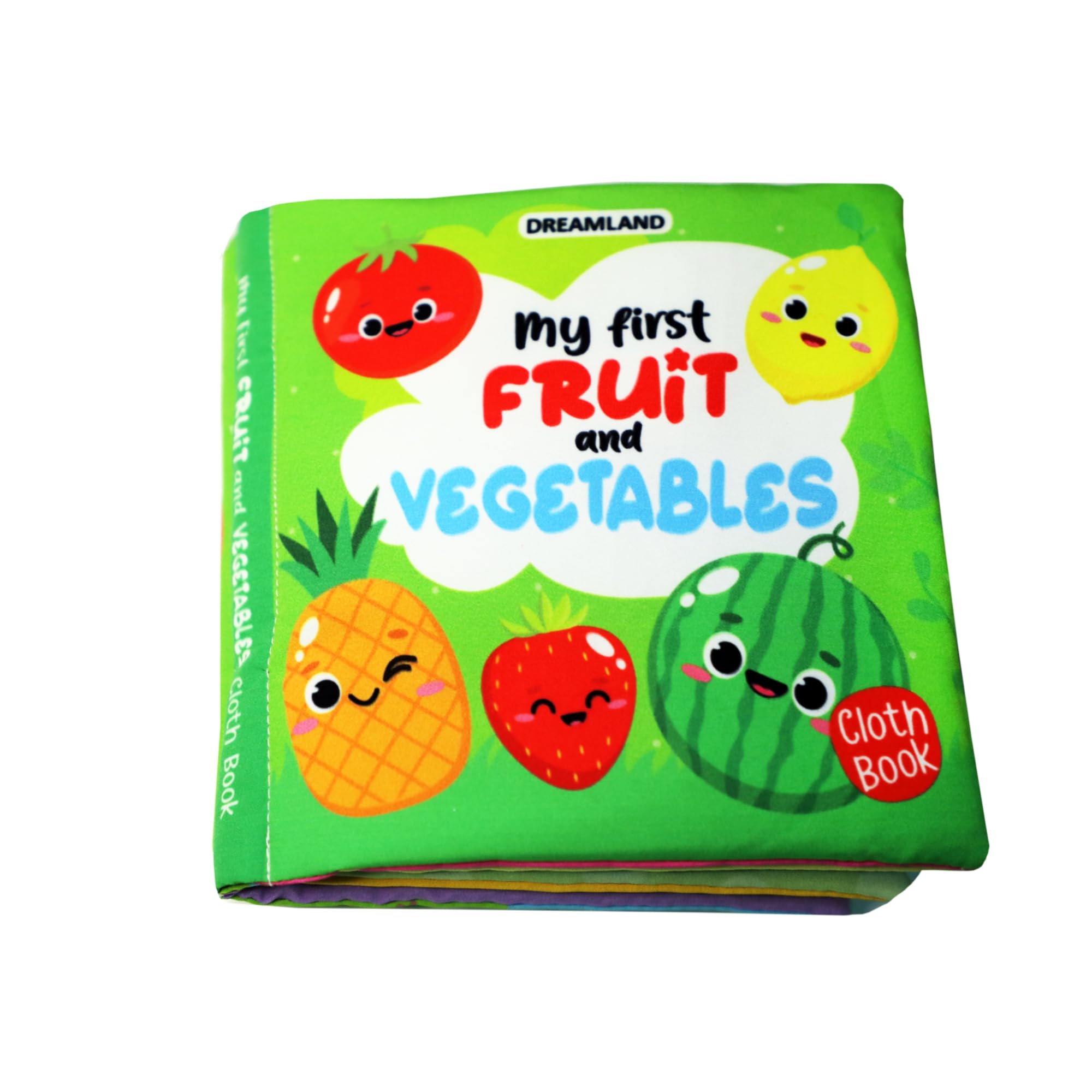 Baby My First Cloth Book Fruit and Vegetables with Squeaker and Crinkle Paper, Non-Toxic Early Educational Book for Toddlers, Infants Age 0 -3 Years