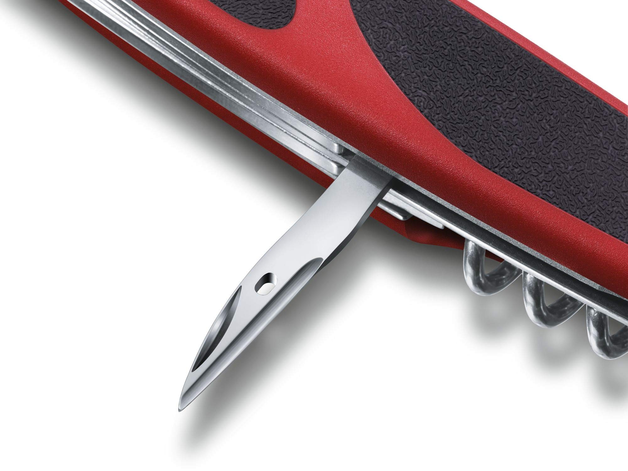 Victorinox Schweizer Taschenmesser Gross, Ranger 68 Grip, Swiss Army Knife, 11 Funktionen, Feststellklinge, Dosenöffner, Korkenzieher, rot/schwarz