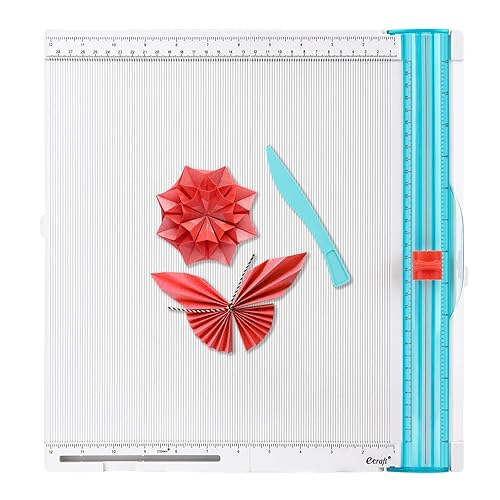 Craft Paper Trimmer and Scoring Board: Ecraft 12 x 12inch Paper Trimmer Cutter Score Board, Scoring Tool with Paper Folding, for Making Scrapbooking, Cards, Envelope, Coupons and Photo - Ivory