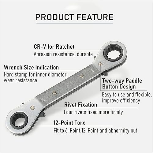 Miniatura 3 de Llave de trinquete universal reversible de 0.394 x 0.433 in, acero al cromo vanadio, plata mate, resistente, trinquete de 72 dientes, adecuada para