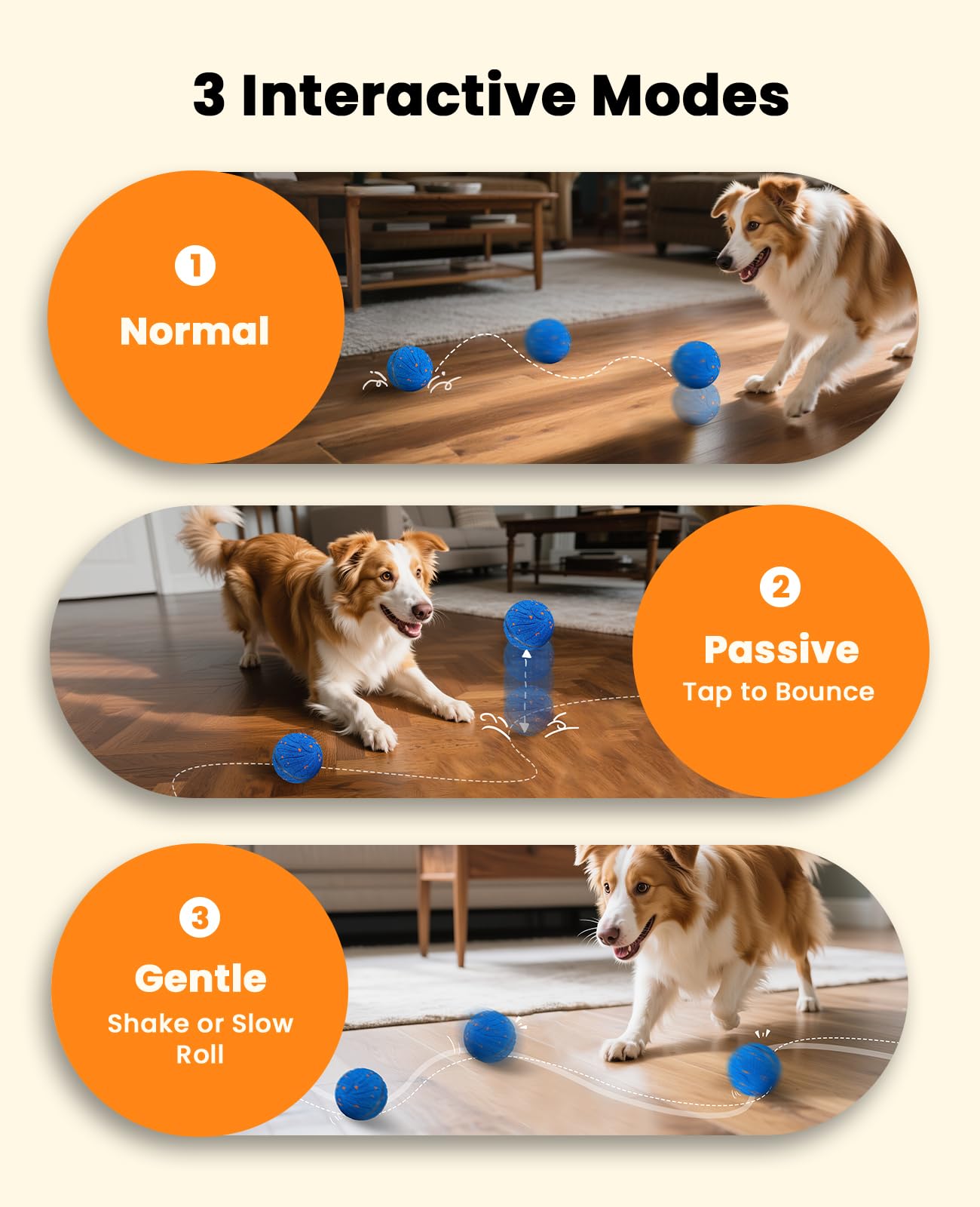 Xeuch Balles interactives intelligentes pour chiens, balle mobile automatique pour chiens de taille moyenne et grande taille, matériau E-TPU, jouet rebondissant rotatif et rotatif activé par le