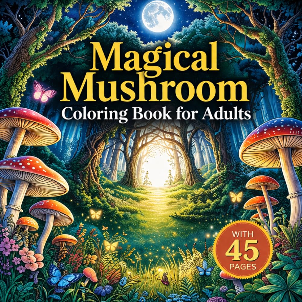 Magical Mushroom Coloring Book: 45 Whimsical Fungi, Forest Floor & Fairy Ring Scenes for Stress Relief | Bold & Easy Illustrations for Nature & Cottagecore Lovers