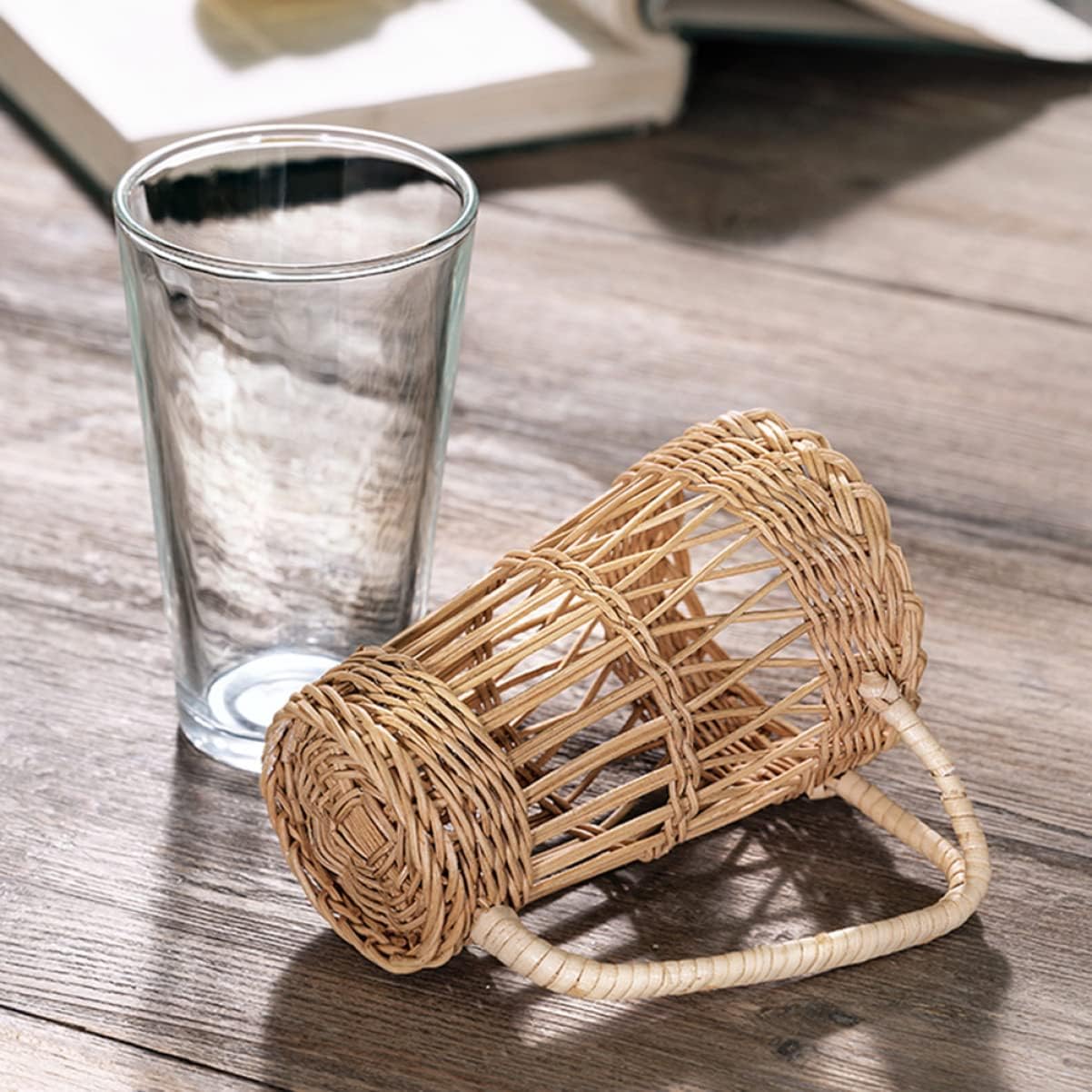 Rattan Weaving Holder with Handle, Cup Sleeve Heat Resistant