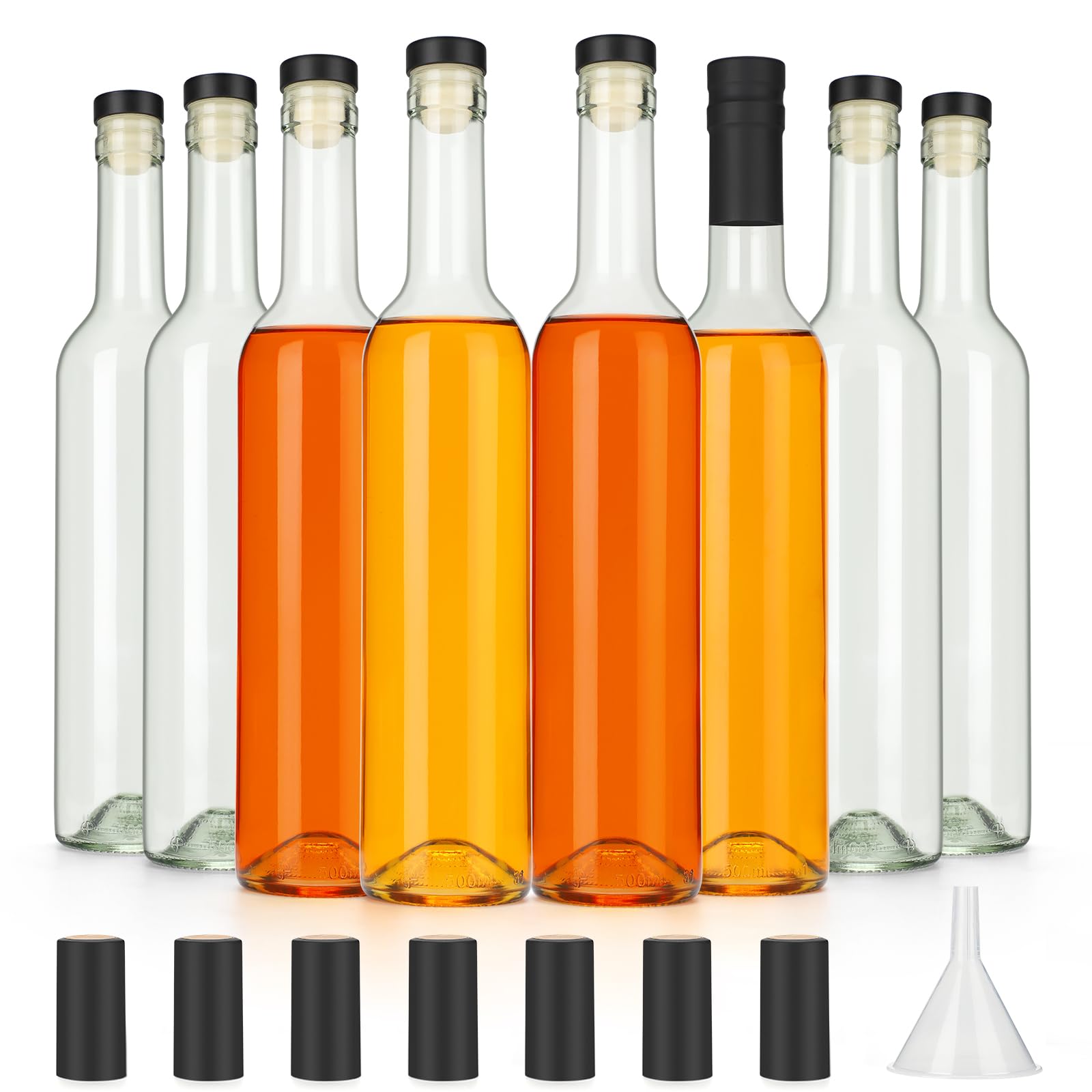 16oz Clear Glass Wine Bottles with Cork Lids and PVC Shrink Capsules, 500ml Capacity, Ideal for Wines, Liquor, Juices, Homemade Lemoncello, Olive Oil, Sauces, Oils, Decorative Items (8 Pack)