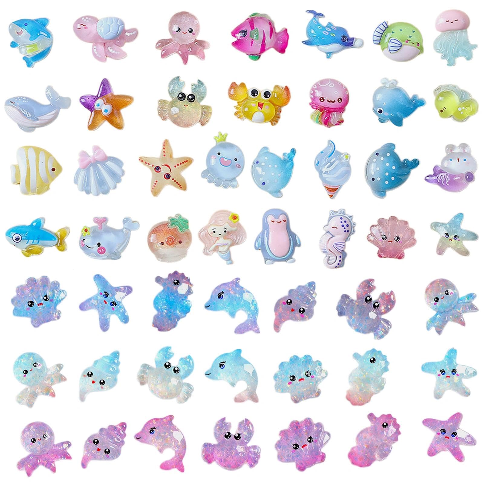 OKMIJN 61 PCS Luminous Sea Resin Animals Figures Miniature Glow in the Dark