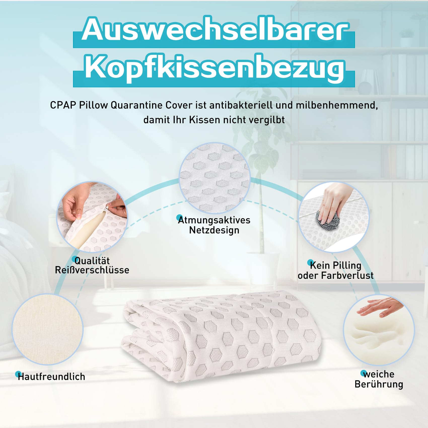 CPAP-Kissen für alle CPAP-Maskenbenutzer mit Schlauch, reduziert Luftauslässe und Druck der Maske, CPAP Memory Foam Kissen für Seitenschläf, Cpap Maskenkissen mit 1 Ersatzkissenbezug