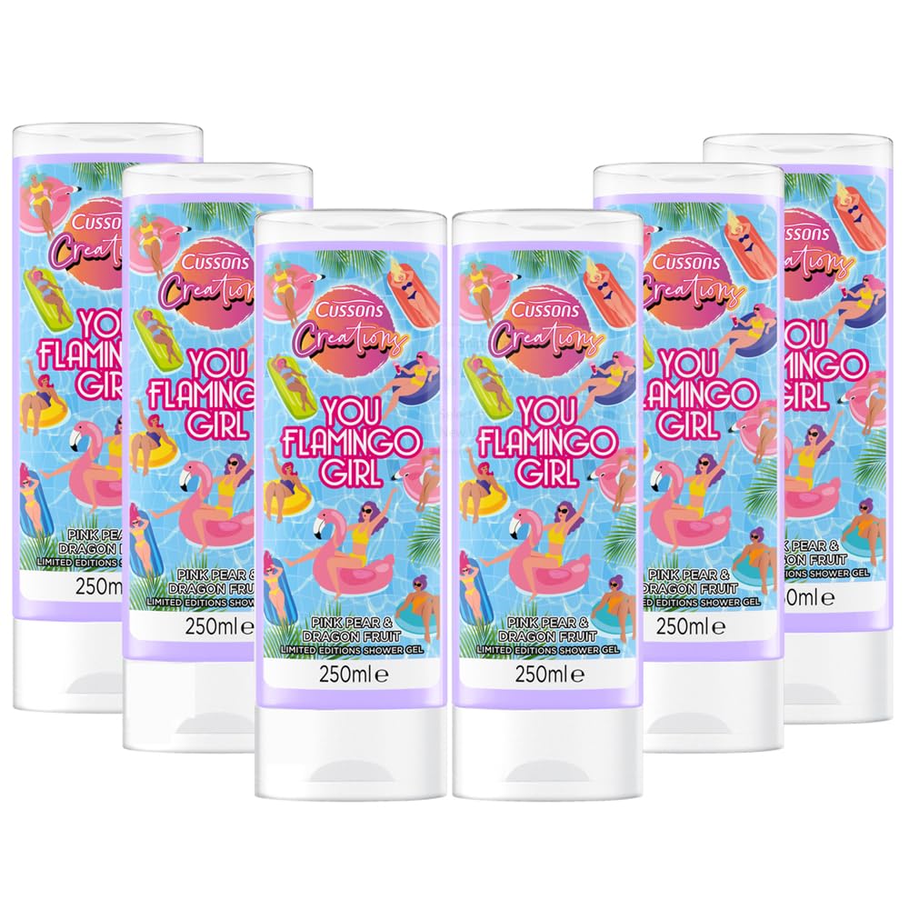 Cussons Creations Shower Gel, You Flamingo Girl Body Wash 250ml, Multipack of 6 x 250ml, Turquoise, 1.5 l (Pack of 1)