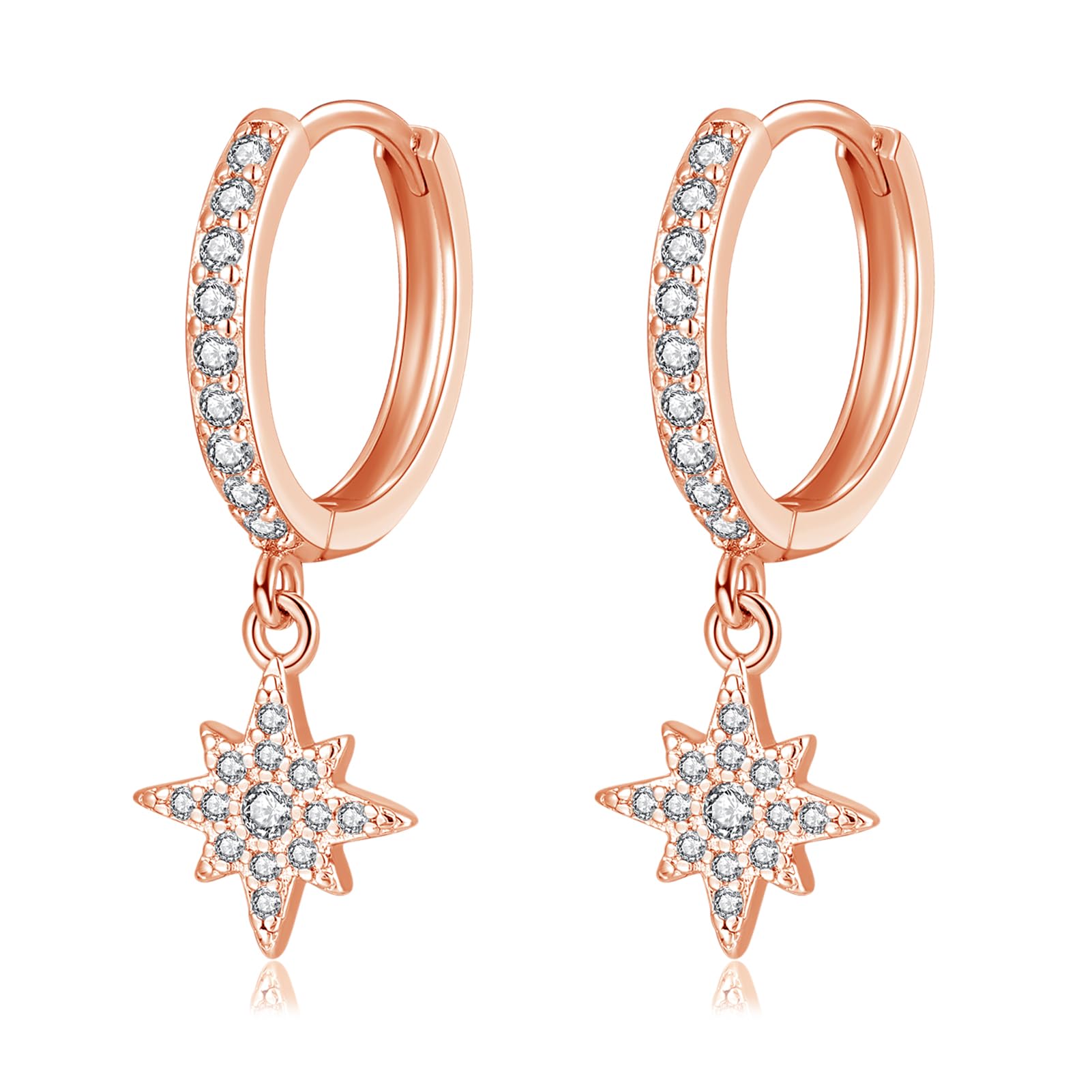 Hasnsofie Creolen mit Anhänger, 925 Silber Creolen für Mädchen, Hypoallergen Cubic Zirkonia Ohrringe, Hängend Ohrringe Creolen für Mehrere Ohrlöcher, Weihnachten Creolen Ohrhänger Silber für Frauen