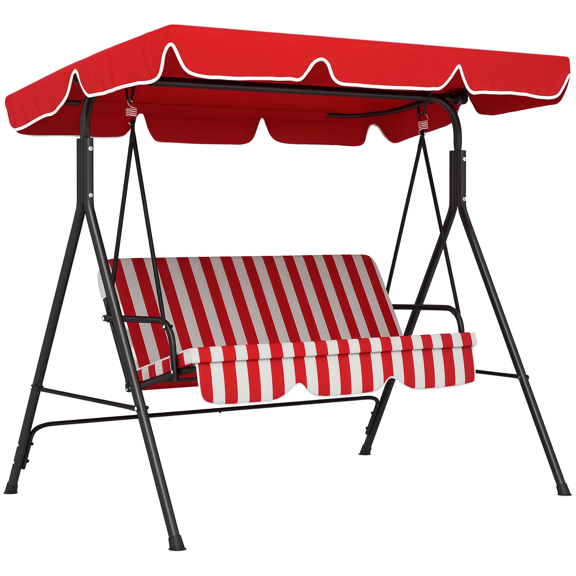 Outsunny Dondolo da Giardino a 3 Posti in Acciaio e Poliestere, Reclinabile Regolabile con Cuscini Seduta e Schienale, Tettuccio Parasole, 1,72 x 1,1 x 1,53 m, Nero e Rosso
