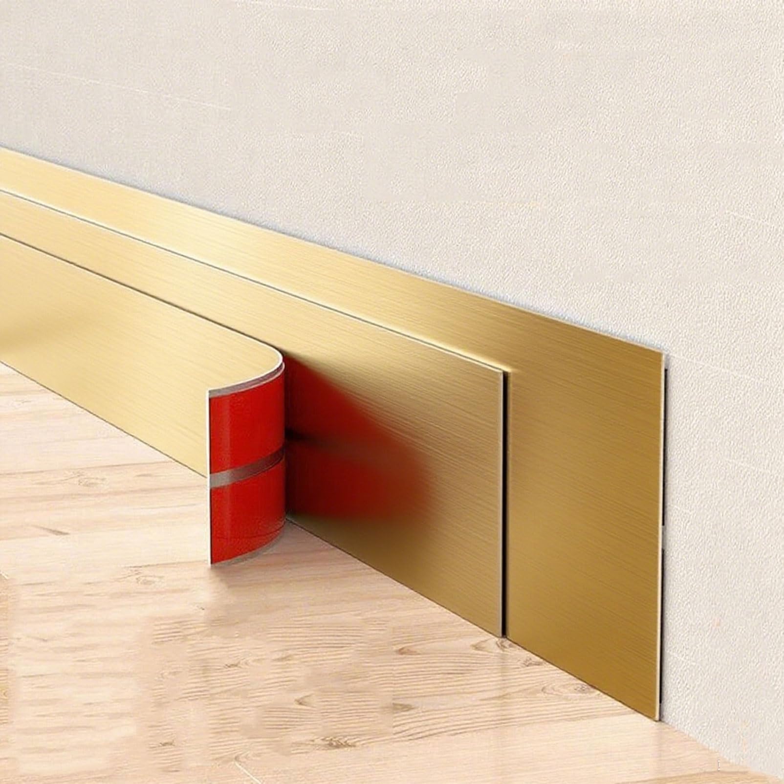 Psronyaog Brushed Gold 9.8Ft Self Adhesive Metalized Molding Trim Frame, Mirror Like/Brushed Metal Strip Decal For Wall Ceiling Floor Cabinet Tile Edge(Size:width 6Cm/2.36Inch,Color:brushed Gol