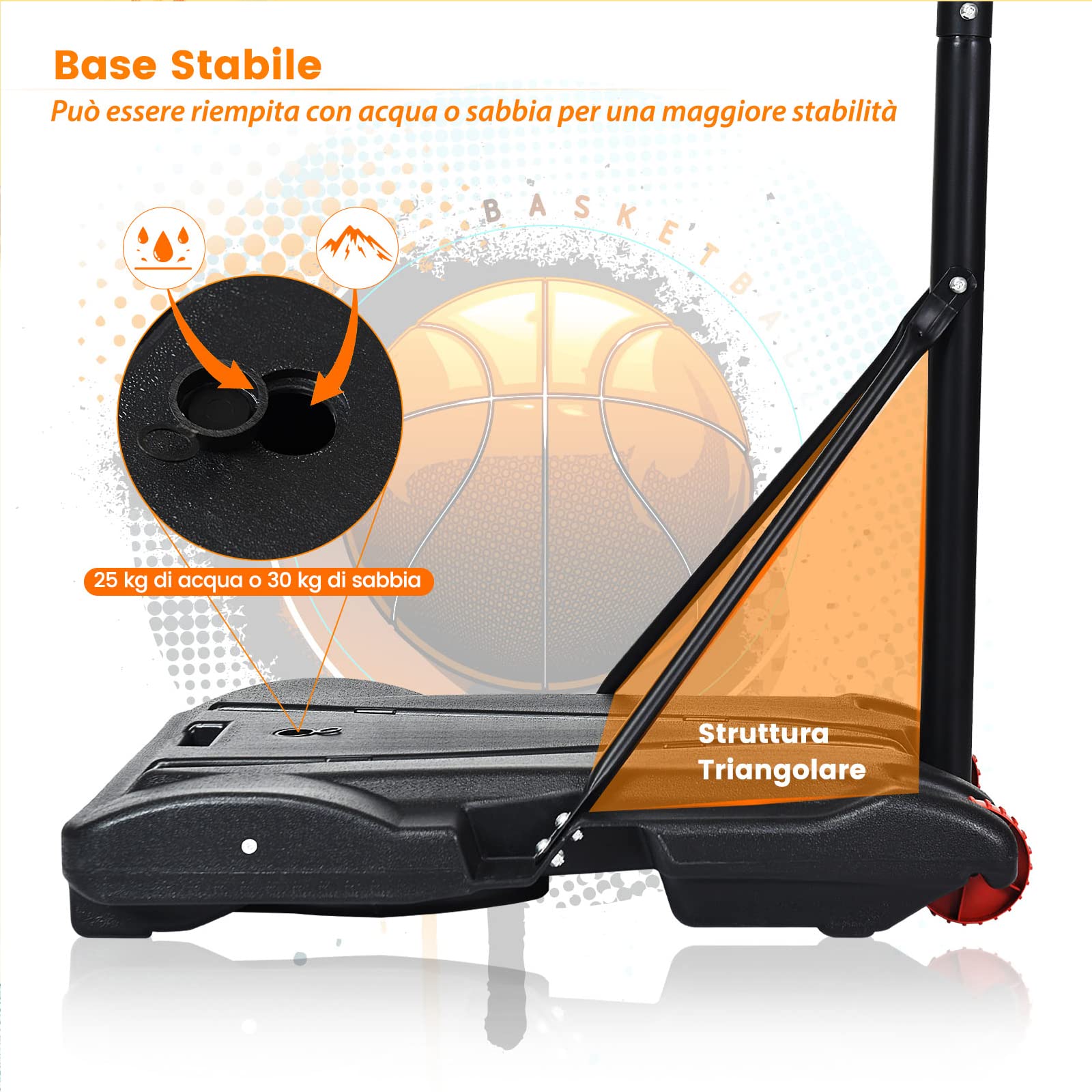 COSTWAY Canestro da Basket da Esterno Regolabile 178 e 208 cm, Canestro da Basket per Bambini con Ruote e Base Riempibile, Ideale per Interno ed Esterno