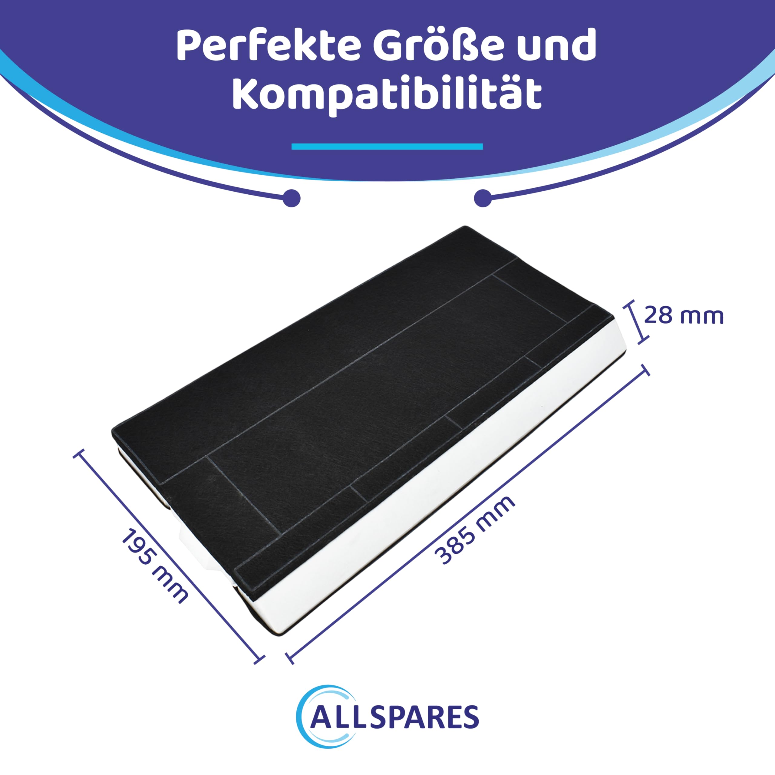AllSpares Aktivkohlefilter für Dunstabzugshauben geeignet für Siemens LZ45501, LZ45500 | Neff Z5144X1, Z5144X5 | Bosch DHZ4506, 00434229, 434229 | Constructa CZ5144X5 | 385x195x28mm (2) (1)