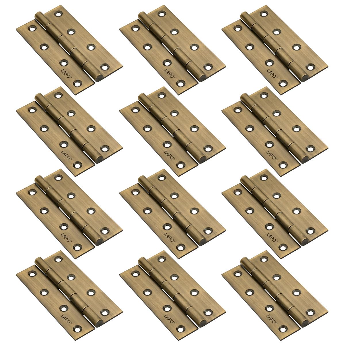 LAPO Door Butt Hinges | 5 Inch x 12 Gauge / 2.5mm Thickness | Stainless Steel Hinges for Heavy Doors | Smooth Swing Action | Home & Commercial Use | 5 Year Warranty | Antique Finish | Pack of 12