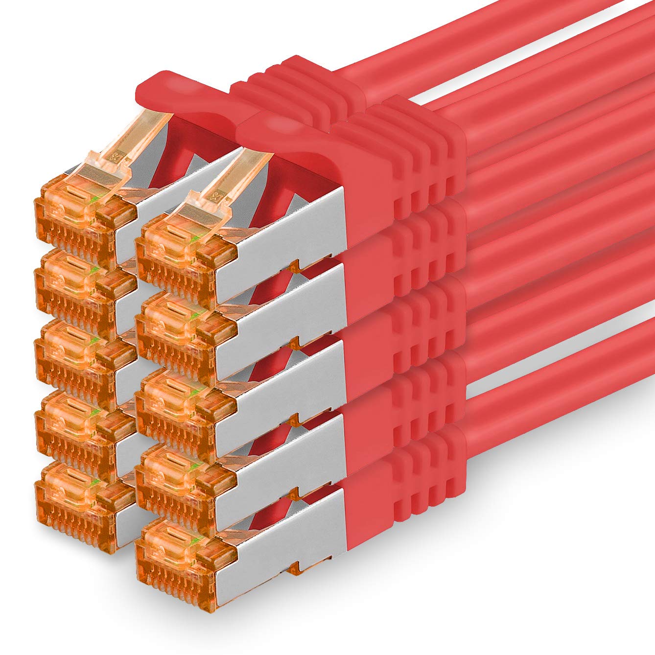 1aTTack.de 3,0 m - Cat.7 Netzwerkkabel Rot - 10 Stück Gigabit Ethernet LAN Kabel 10000 Mbit s Patchkabel Cat7 Kabel S FTP PIMF Schirmung LSZH Cat.7 Rohkabel Rj45 Stecker Cat 6a - 10 x 3 Meter