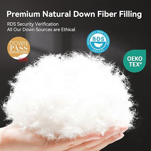 Miniatura 4 de L LOVSOUL Edredón de fibra de plumón de ganso tamaño Queen, 100% algodón orgánico, 1200 TC, 750+FP, colección de hotel, edredones blancos para todas
