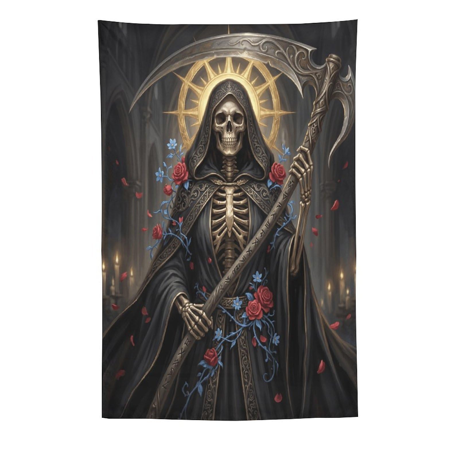W7C8U2X3 Grim Reaper Cathedral Wall Tapestry, Realistic Illustration
