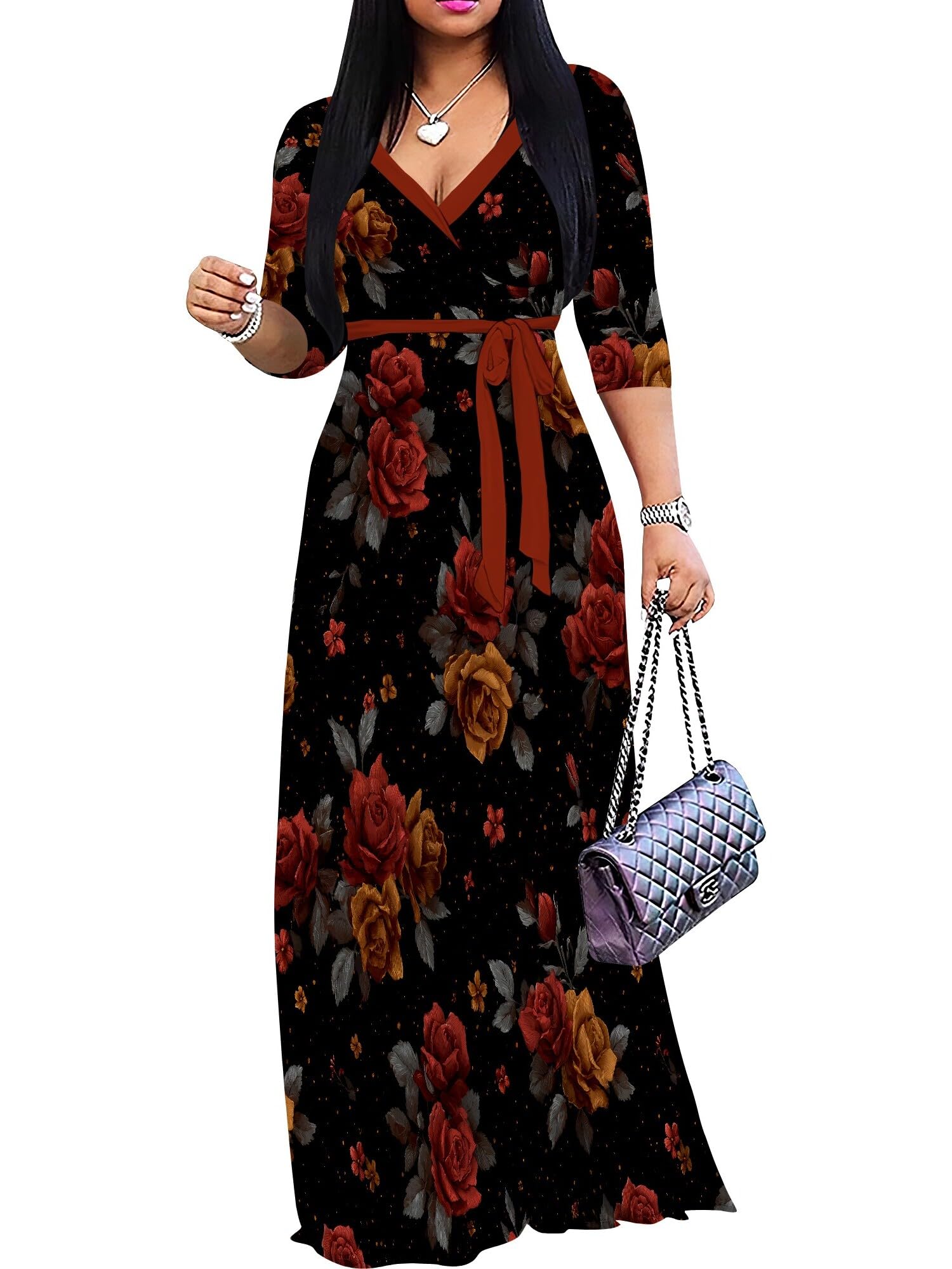 PinkPatty Plus Size Maxi Dress for Women 3/4 Sleeve Casual Long Dress