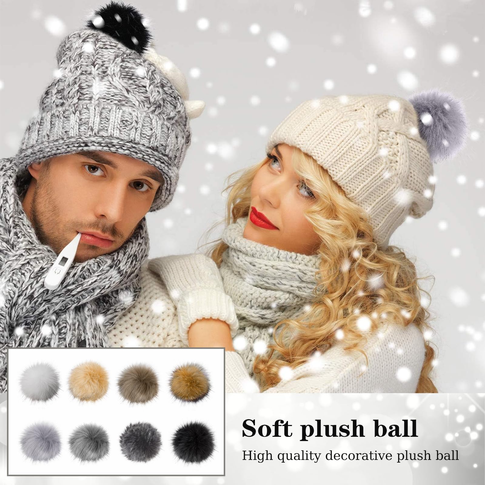 Decorazione Cappelli Set Popon Pelliccia Sintetica Wohnkult - 3 Pezzi 15-17c Per Cappelli Pon