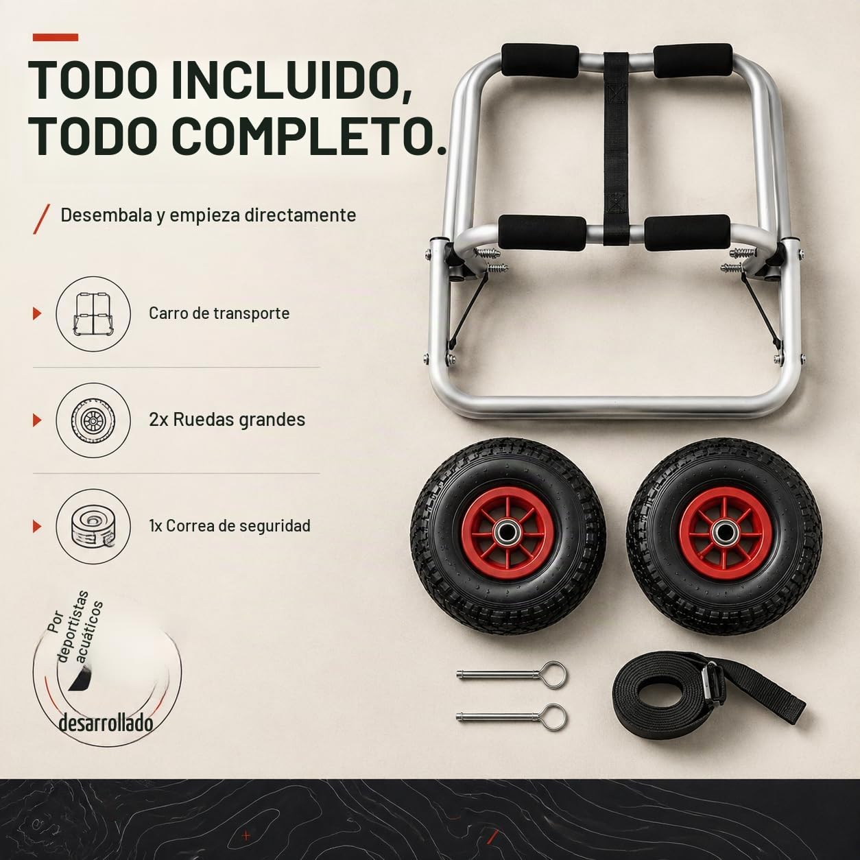 Brunelli Carro para kayak, canoa, plegable, para barco, kayak, canoa, barco, accesorios, carga de 80 kg