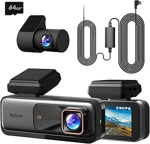 BOTSLAB Dashcam Auto Vorne Hinten 4K+2K mit GPS WiFi und Hardwire-Kit, Dash Cam Auto Kamera mit ADAS, Kostenlose 64-GB-Karte, 24/7 Parküberwachung, 2,45\