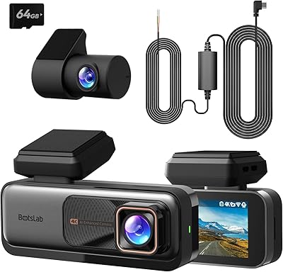 BOTSLAB Dashcam Auto Vorne Hinten 4K+2K mit GPS WiFi und Hardwire-Kit, Dash Cam Auto Kamera mit ADAS, Kostenlose 64-GB-Karte, 24/7 Parküberwachung, 2,45\
