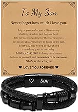 Leather Bracelets Mens Gifts Jewellery - to My Son Dad Bracelet Handsome Premium Leather Black Stainless Steel Magnetic Clasp Cuff Bangle for Father's Day Graduation for Daddy Papa Son