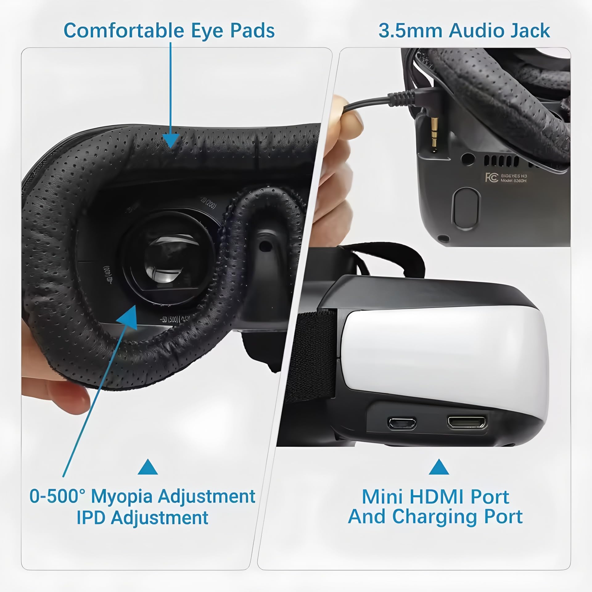 Bigeyes H3 Head Mounted Display - HD 300 Big ScreenHDMI interfaceBuilt in Battery 3H Playtime Lightweight & Compact Enjoy Movies Privately for Men Travel Camping Bedtime Film Mode product thumbnail 7