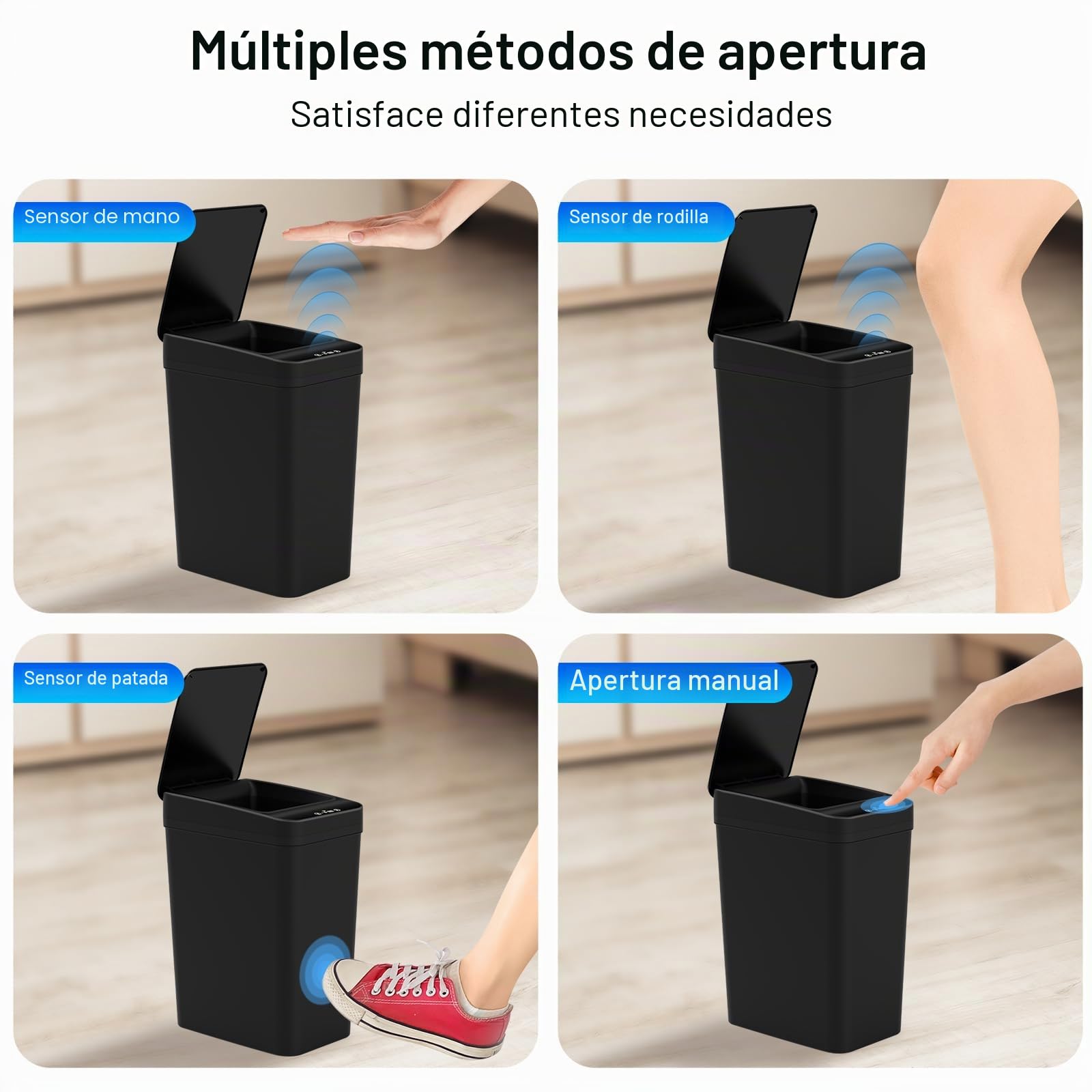 Kssvzz 2 Paquetes papelera baño automatica 10L,Cubo de basura inteligente con tapa, Bote estrecho de cubos basura con sensor de movimiento para baño, dormitorio y oficina (2 Piezas Negro 10L)