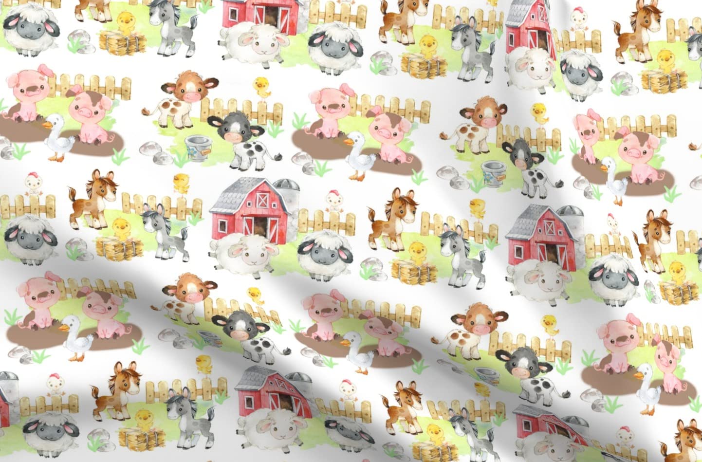 Spoonflower Fabric - Farm Animals Baby Barnyard Watercolor Printed on Petal Signature Cotton Fabric Fat Quarter - Sewing Quilting Apparel Crafts Decor