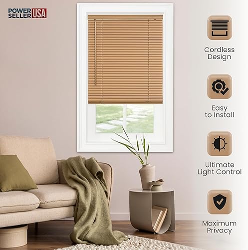 Miniatura 4 de PowerSellerUSA Persianas sin cordones, privacidad y filtro de luz, listones de 1 pulgada de vinilo, tratamiento de ventana anti-UV, se adapta a