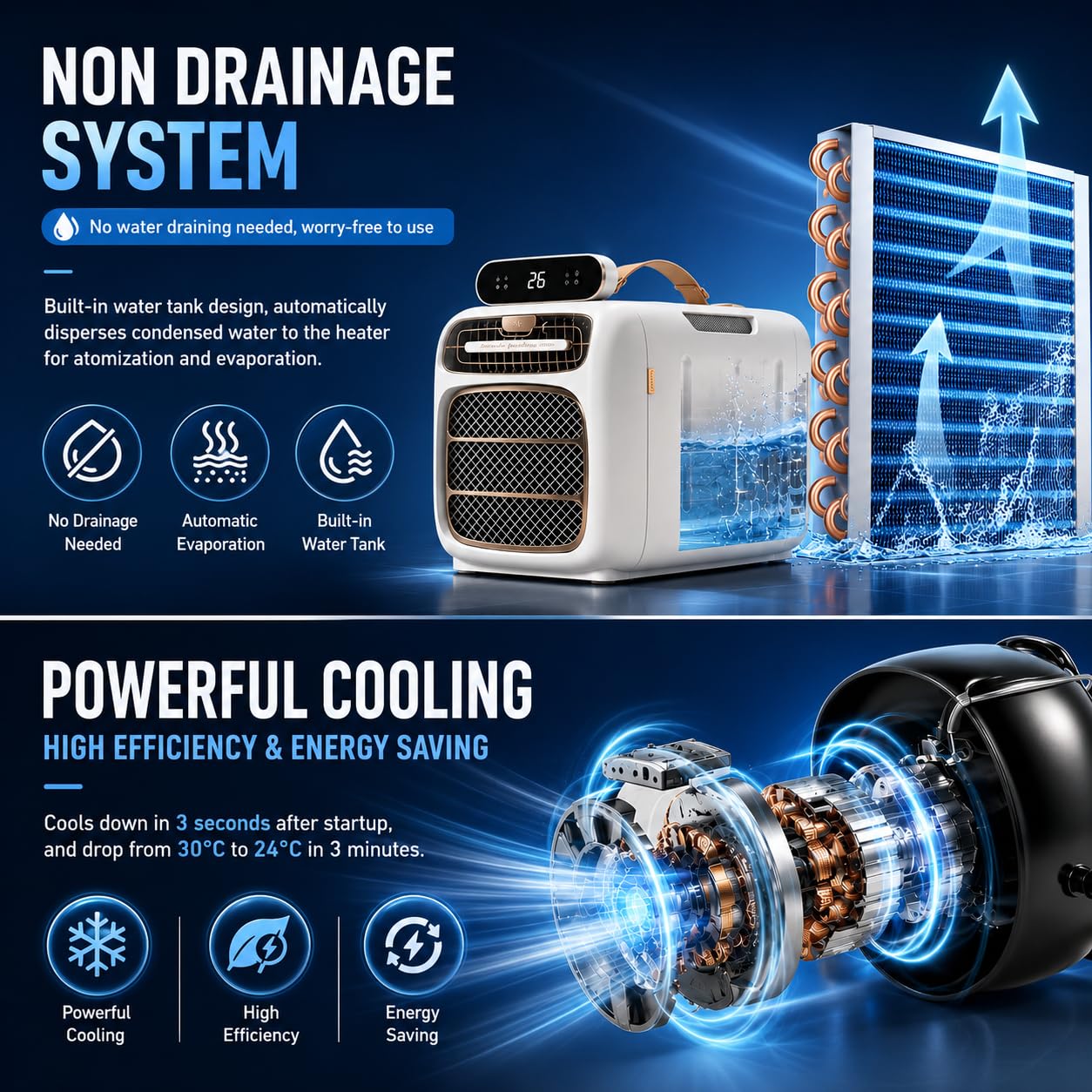Aire Acondicionado portátil para el hogar y vehículos recreativos, 220 V Cold | Aire acondicionado portátil enfriamiento rápido deshumidificador modo de suspensión temporizador de 12 horas