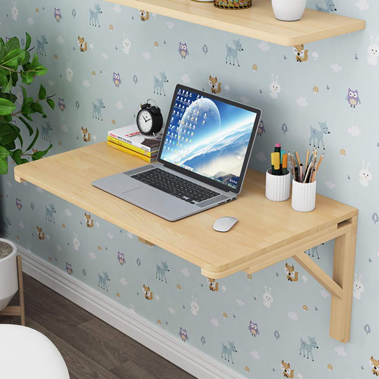 Table pliante murale en bois massif | Bureau et table à manger rabattable