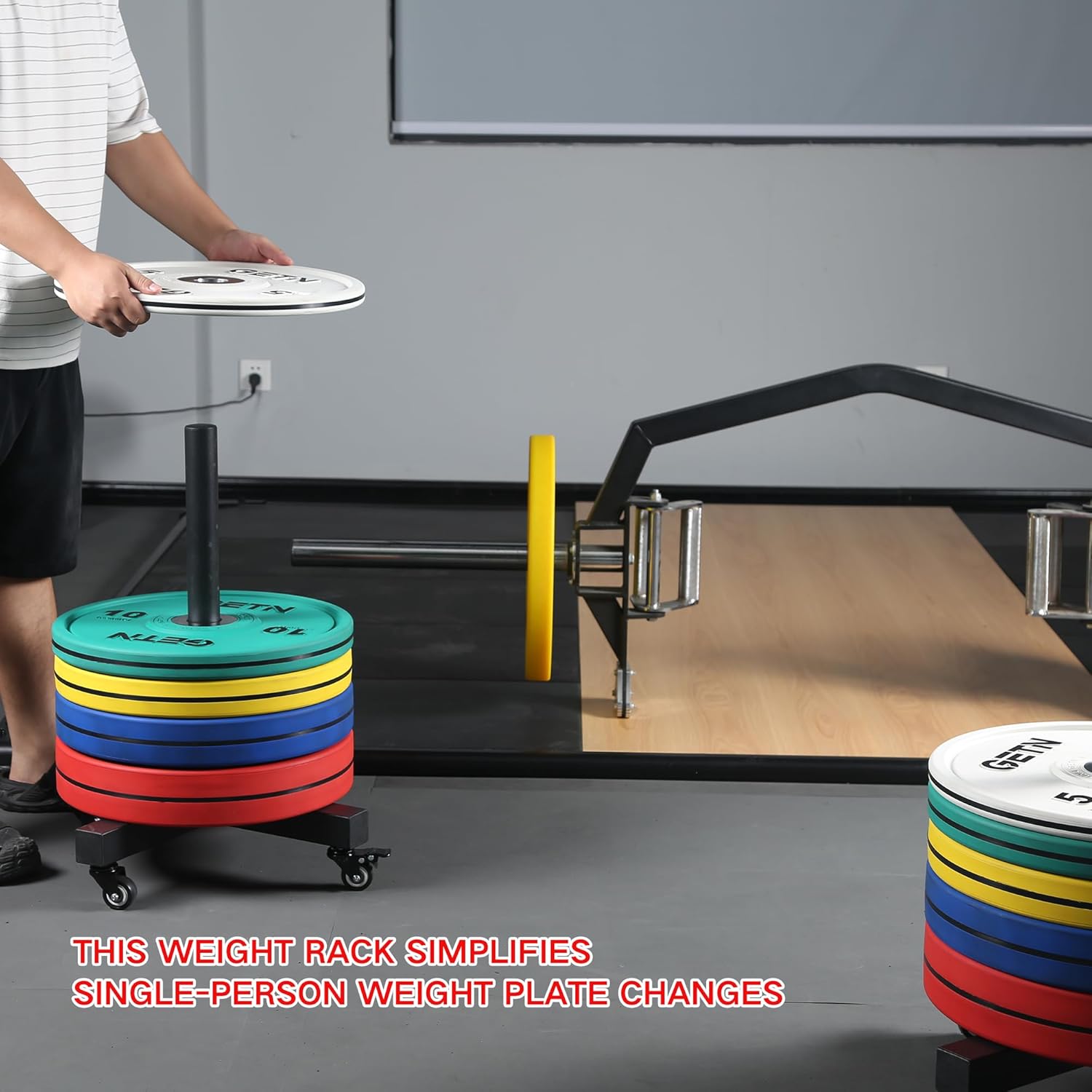 ZUKAM Upgraded Movable Olympic Weight Plate Rack with Wheel for 2-Inch Bumper Plates Weight Storage, Stores up to 800lbs of olympic weight plate, Sold in pairs