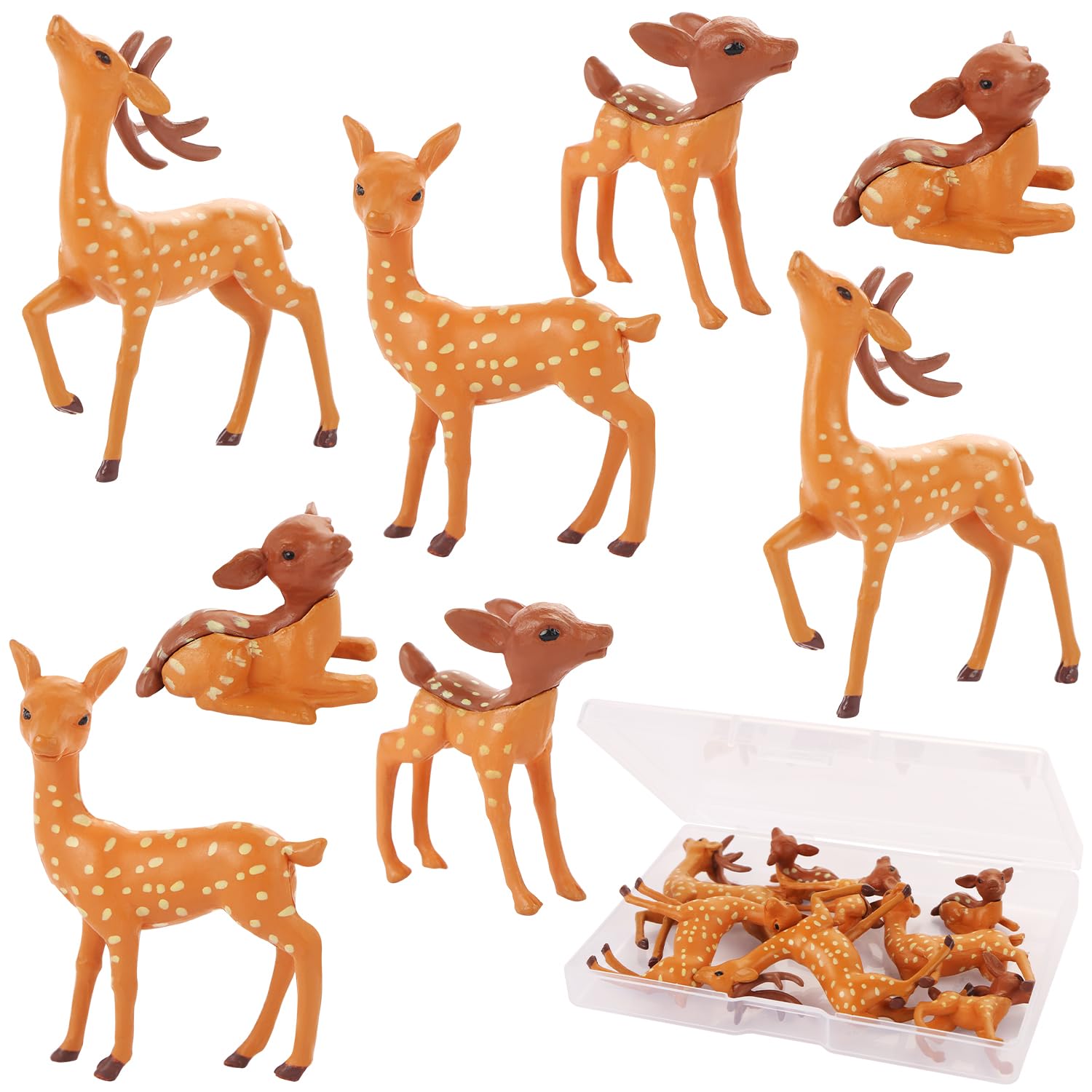 UHOMENY 8PCS Miniature Deer Figurines Realistic Sika Deer Sculptures Cute Forest Fawn Animals Ornaments with box for Cake Toppers Garden Jungle Landscape Party Home Decor DIY Crafts