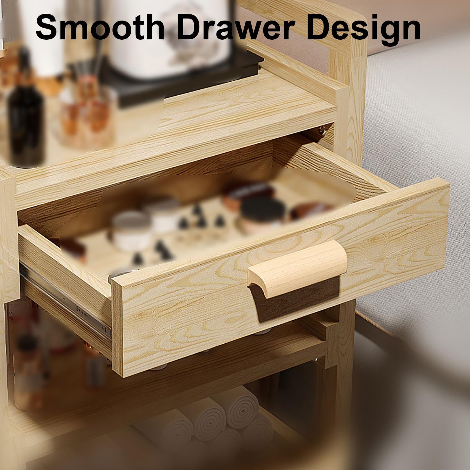 Carrello Portaoggetti in Legno Massello per Salone di Bellezza, con Cassetti, Organizer Multifunzionale per Strumenti da Parrucchiere, Spazio Extra E Design Elegante, Marrone, Rosso