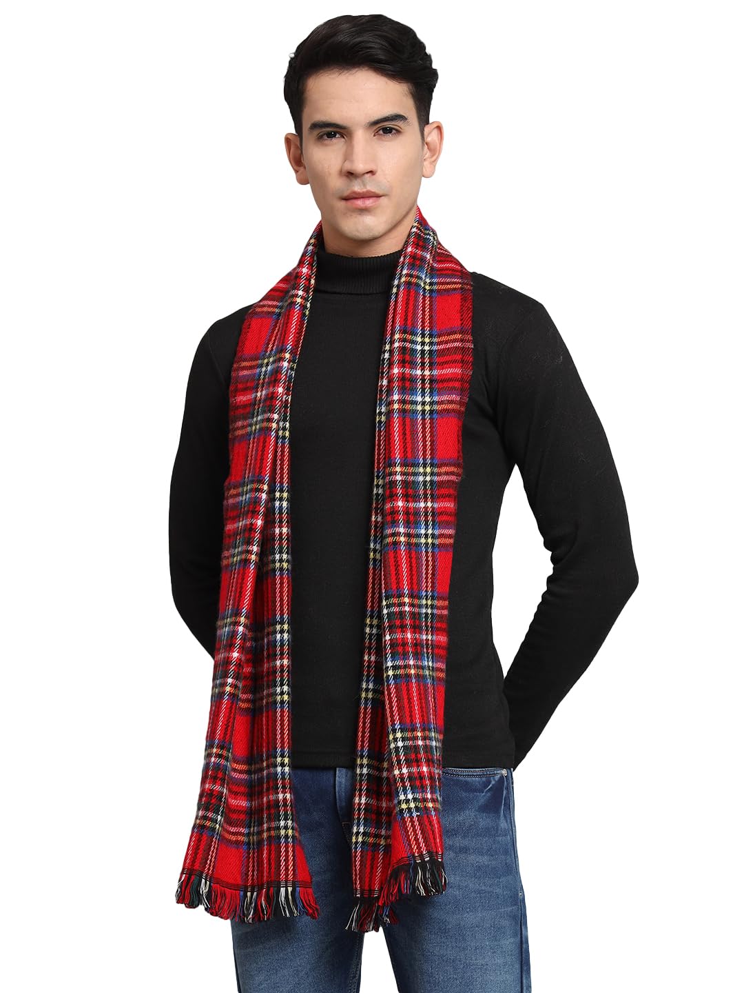 Ravaiyaa - Attitude is everything Mens Winter Scarf Warm Muffler Checked Pattern Long Neck Wrap Wool Muffler (Red)