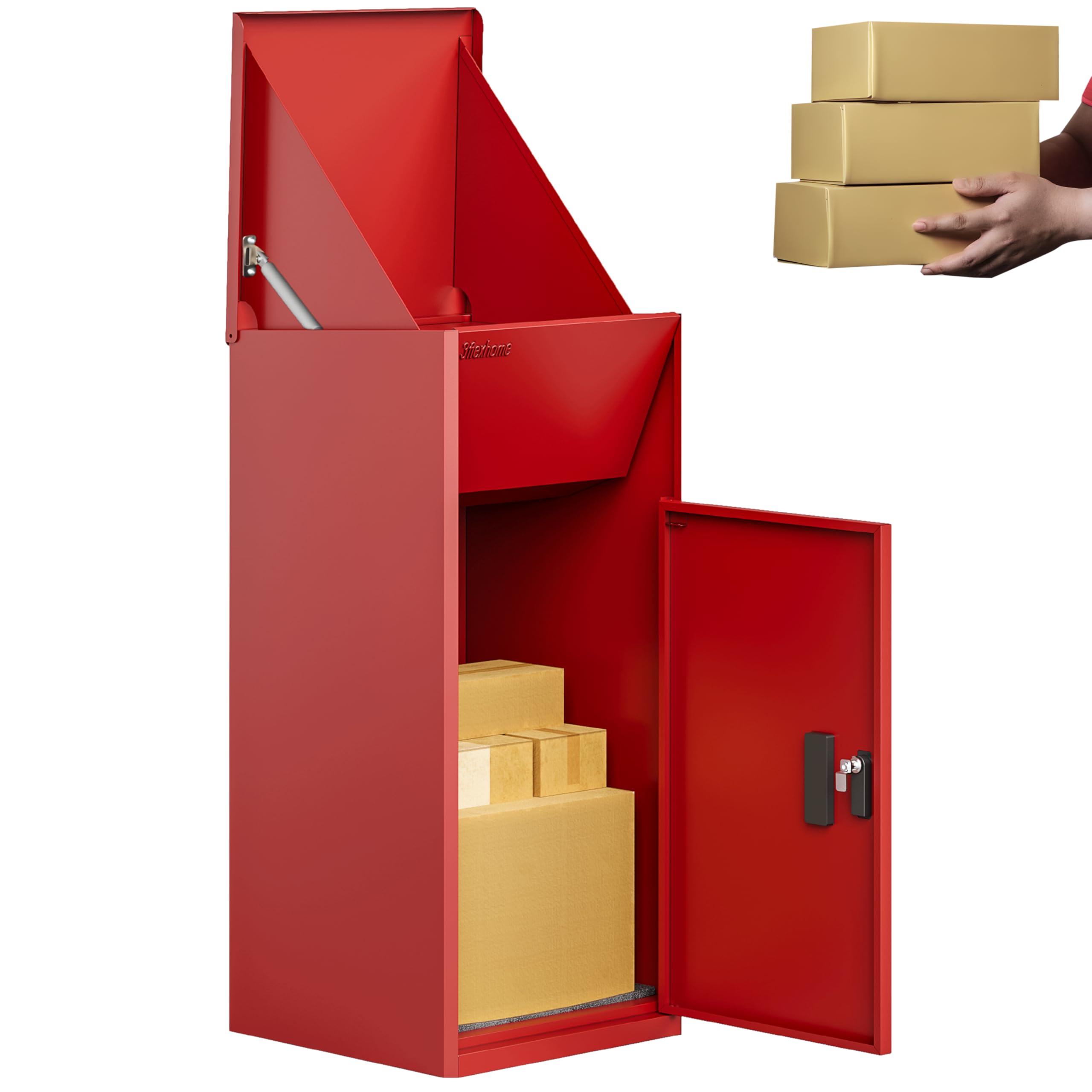 3FlexHome Caladrius Extra Large Parcel Box with Combination Lock, Delivery Box with Secure Front Access, Durable, Lockable Weatherproof Outdoor Parcel Drop Box For Multiple Packages (RED)