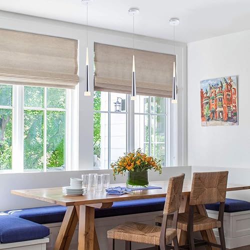 Miniatura 6 de BEWAMF Paquete de 3 lámparas colgantes modernas de isla con pantalla acrílica, LED ajustable, cono, contemporáneo, iluminación colgante para cocina,