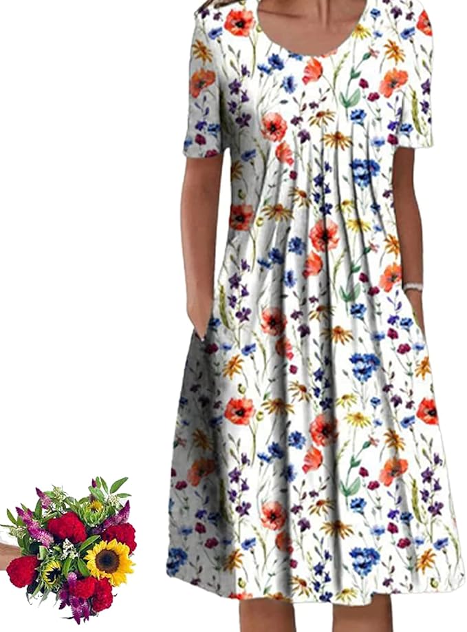 Deuyo Dresses for Mature Ladies,Casual Loose Floral Crew