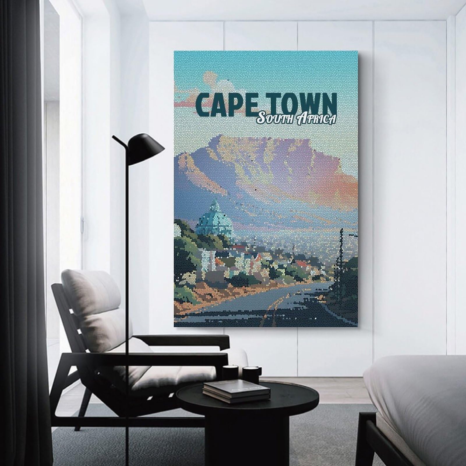 Junmoney Cape Town South Africa Mosaic Art Room Decor Wall Art, 20x30inch(50x75cm), for Office, Study Or Home Workspace, Decorative Artwork for Productive Spaces
