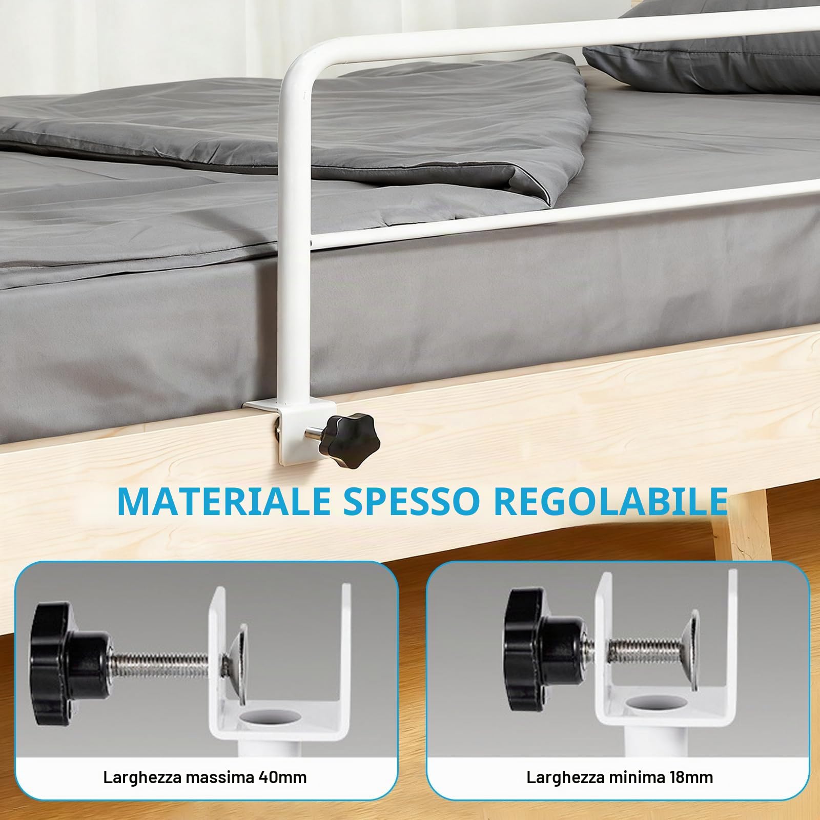 Griglia per letto per anziani e adulti, stabile stecca per letto a clip, protezione dalle cadute e prevenzione delle cadute sul letto, per anziani, donne incinte, bambini e persone che