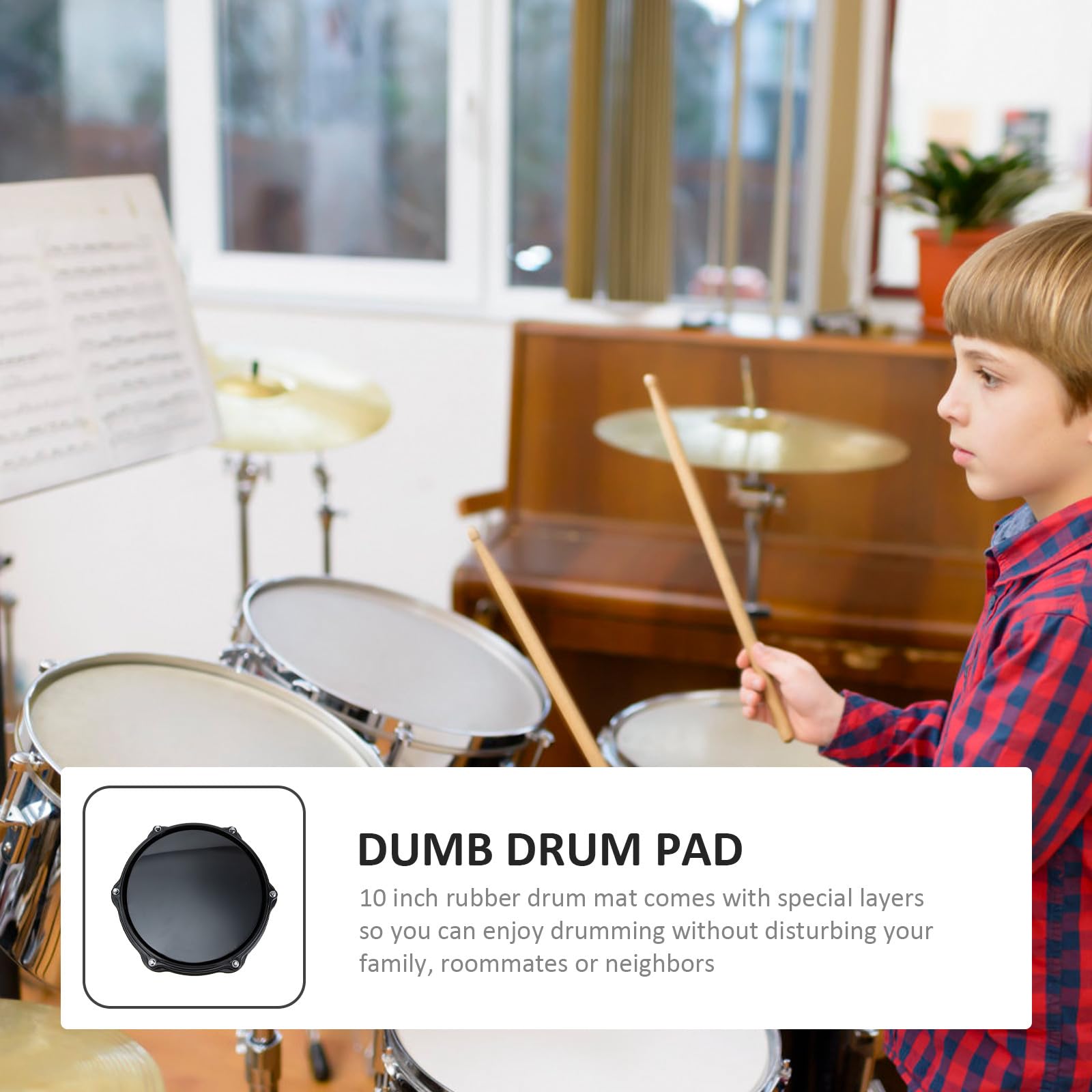 Mipcase Pad de Batería para Principiantes Almohadilla de Goma Eva de 10 Pulgadas, Práctica Silenciosa y Reducción de Volumen para Batería en Casa