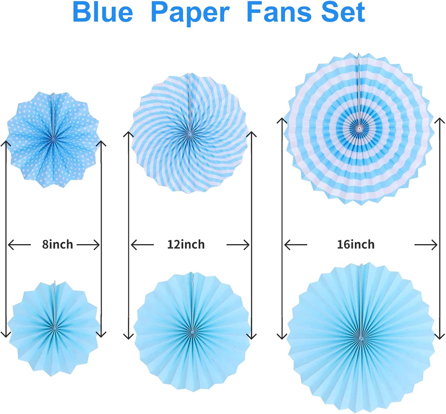 LRCXL 12PCS Party Hanging Paper Fans Set, Fiesta Round Pattern Paper Garlands Decoration Party Supplies for New Year Baby Shower Birthday Wedding Graduation Events Accessories(Sky blue)