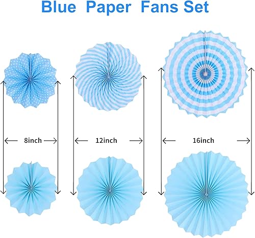 Miniatura 4 de LRCXL Juego de 12 abanicos de papel para colgar en fiestas, guirnaldas de papel con patrón redondo, suministros de fiesta para Año Nuevo, baby