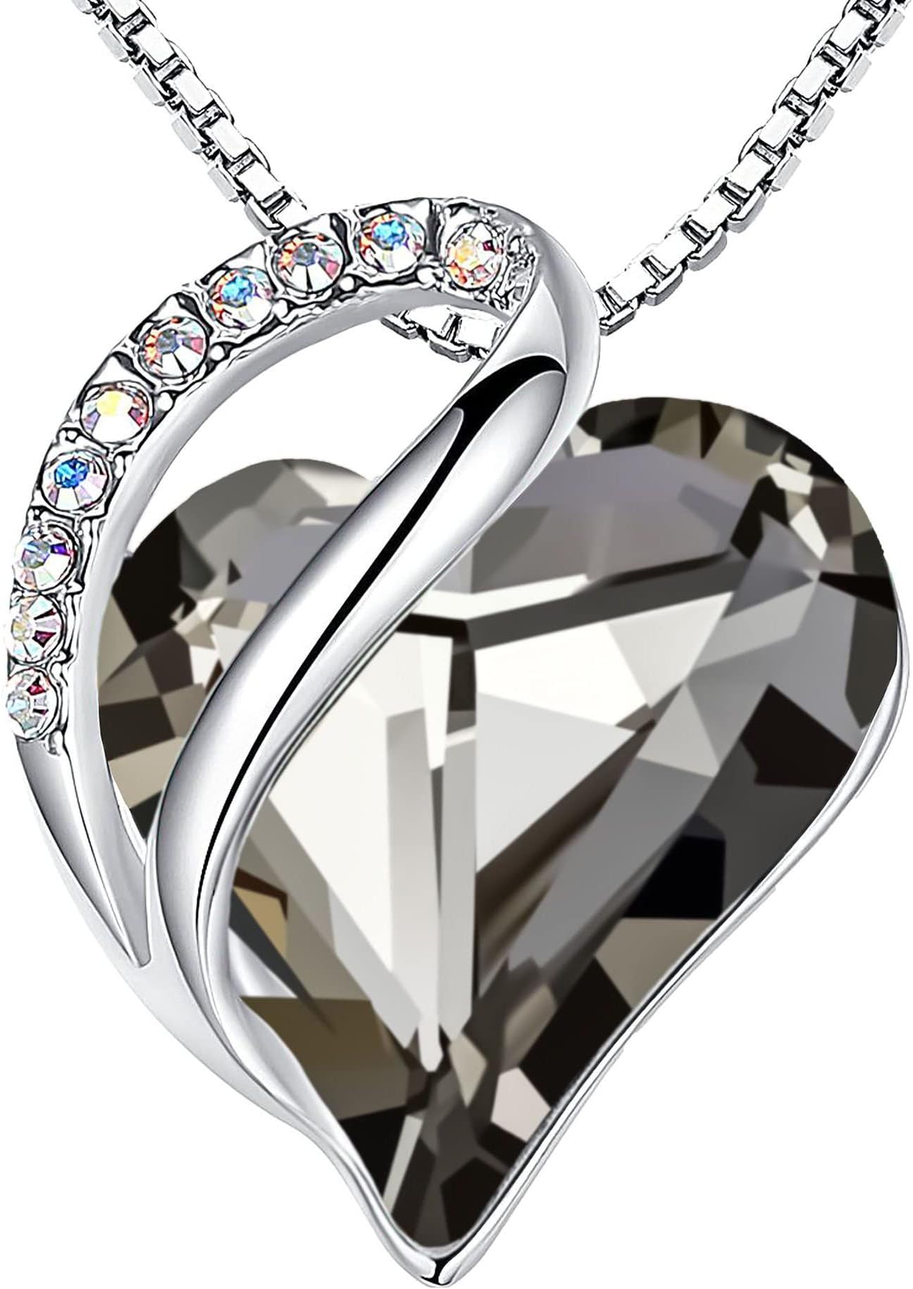 Leafael Necklaces for Women, Infinity Love Birthstone Heart Crystal Pendant, Birthday Jewelry Gifts for Her, Mom, and Wife, Silver Plated, 18 plus 2 inch Adjustable Chain