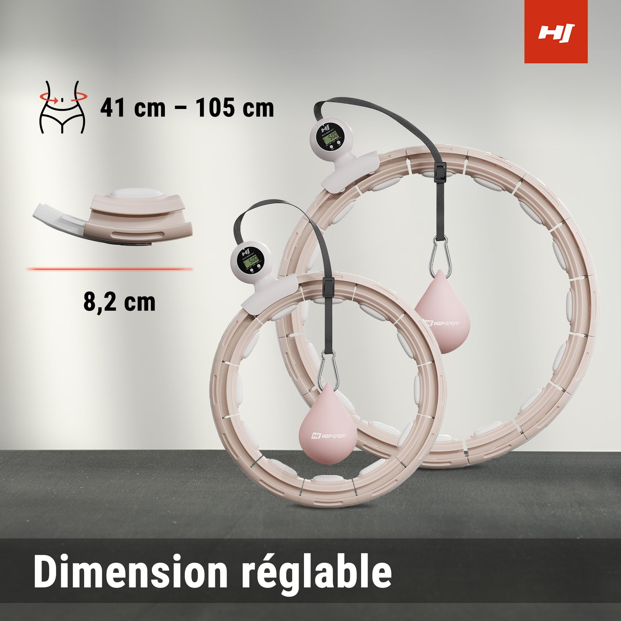 HOP-SPORT® Hula Hoop Réglable avec Poids Boule et Compteur HS-C113HH, Ajustable 69-110 cm, Cerceau Fitness avec Picots de Massage pour Perdre du Poids, Entraînement Cardio
